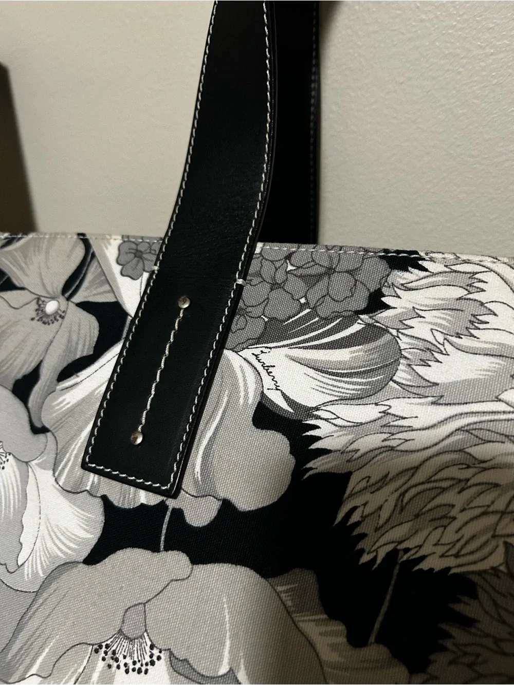 Burberry London Y2K Vintage Leather Trimmed Floral Canvas Tote With Pouch